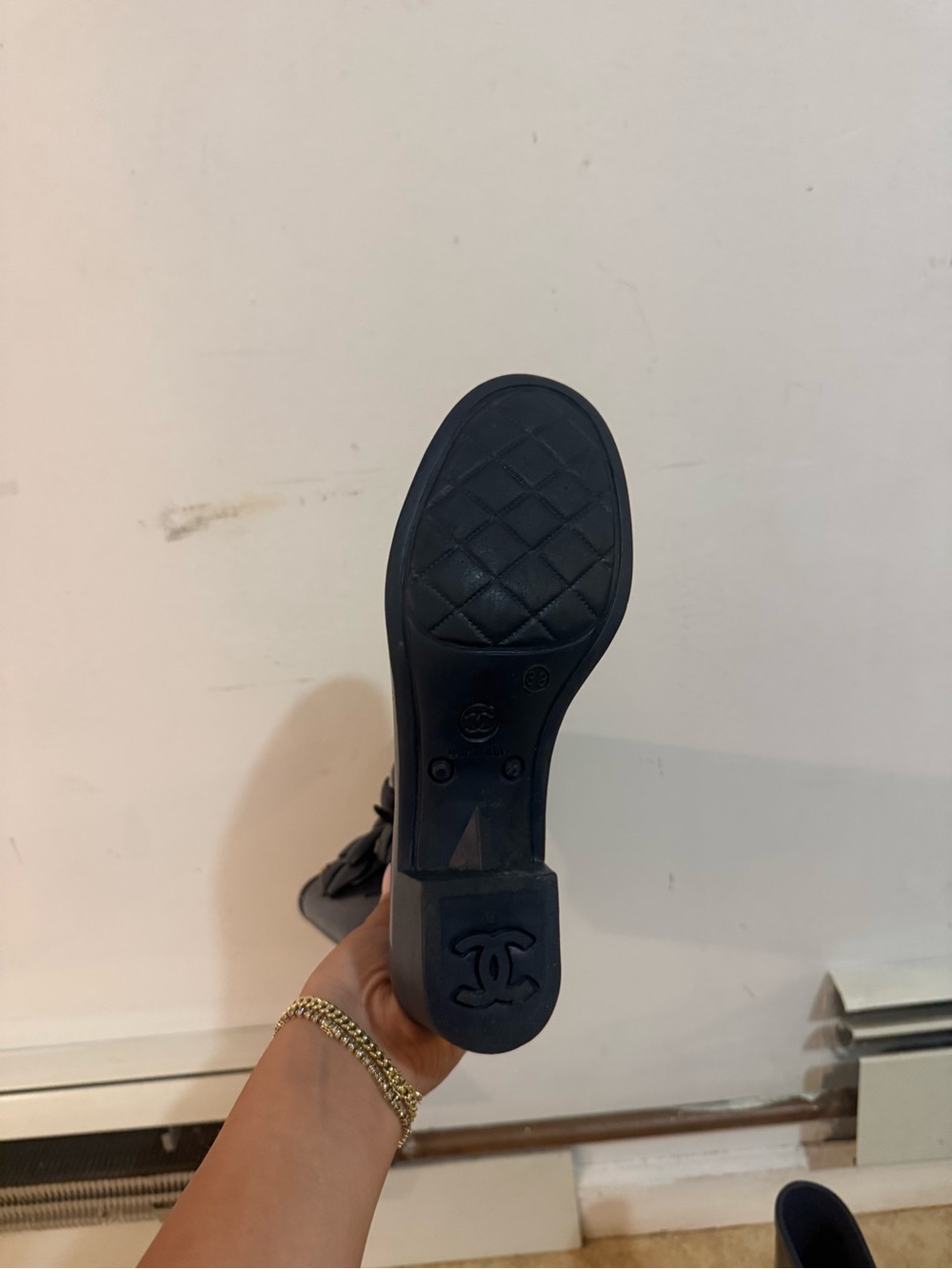 Chanel navy rain boots with Camillah flower accents - Picture 7 of 8